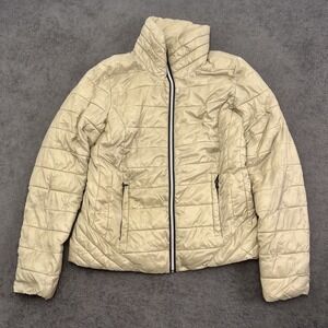 everlast womens puffer jacket full zip size medium BEIGE high neck (STAINED)